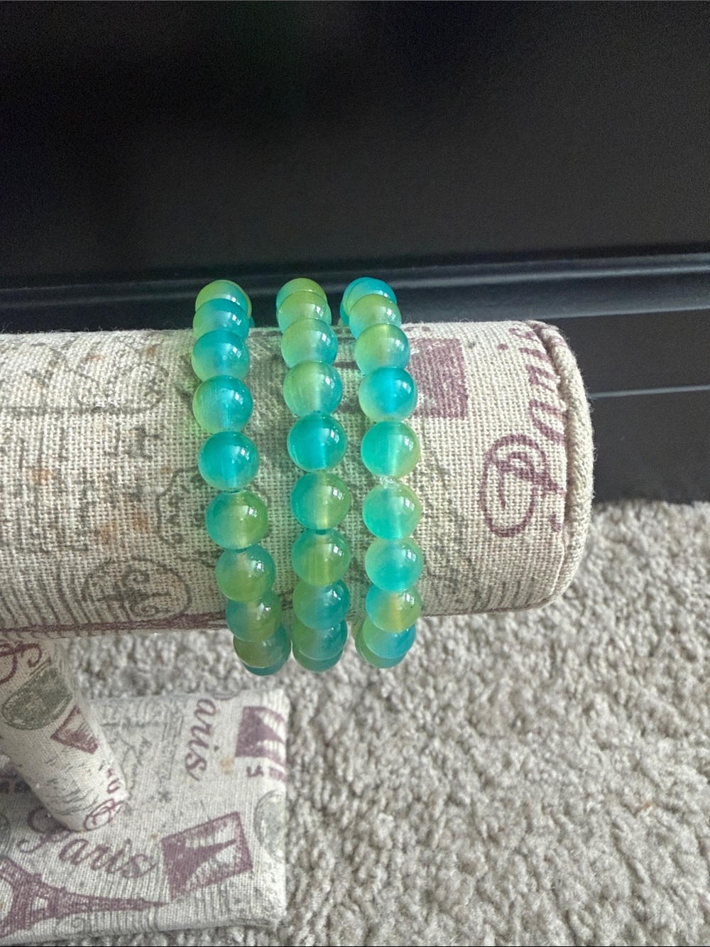 Green-Blue Glass Beaded Stretch Bracelet Set